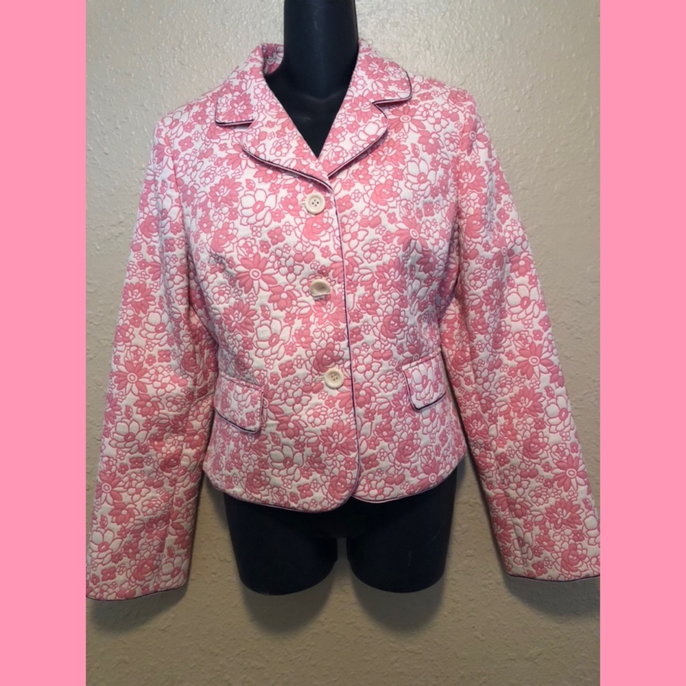 Ann Taylor loft pink white black floral blazer